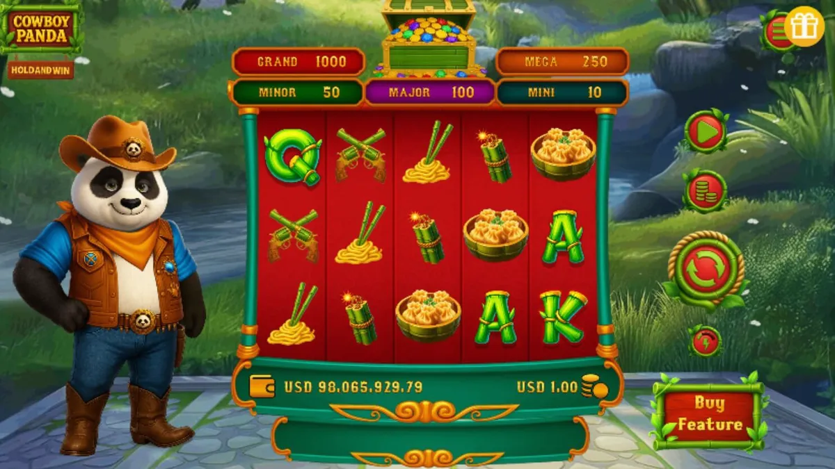 Cowboy Panda Hold & Spin slot machine gameplay interface